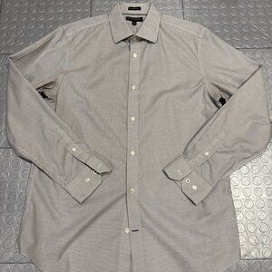 Banana Republic Non-Iron Cotton Camden Fit Button Dress Shirt Houndstooth Gray L
